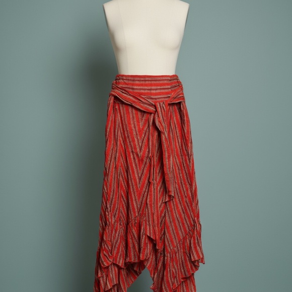 Free People FP One Chevron Ruffle Skirt Red M - Picture 1 of 12